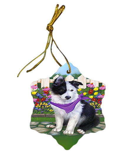 Spring Floral Border Collie Dog Star Porcelain Ornament SPOR49795