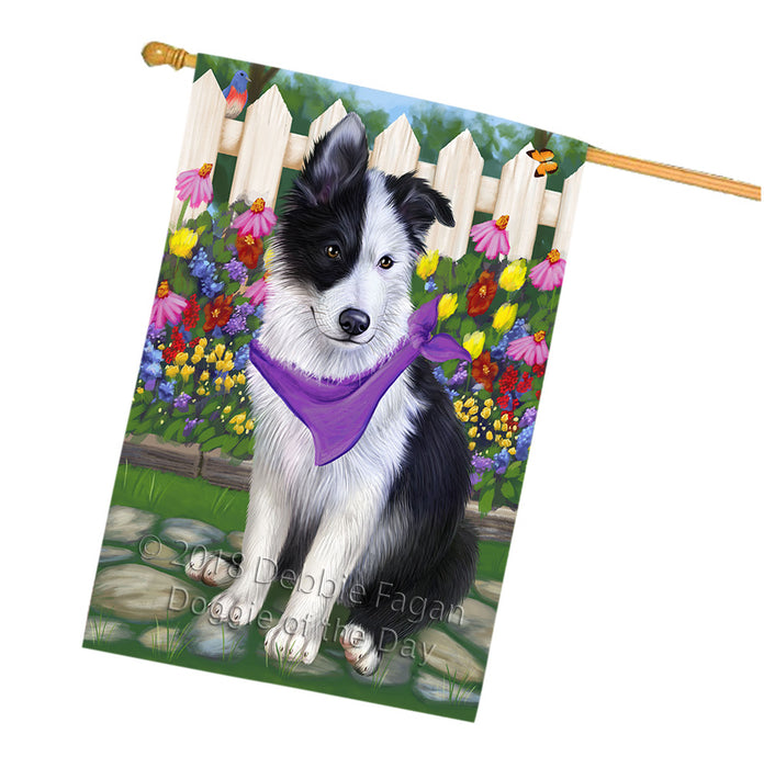 Spring Floral Border Collie Dog House Flag FLG49768