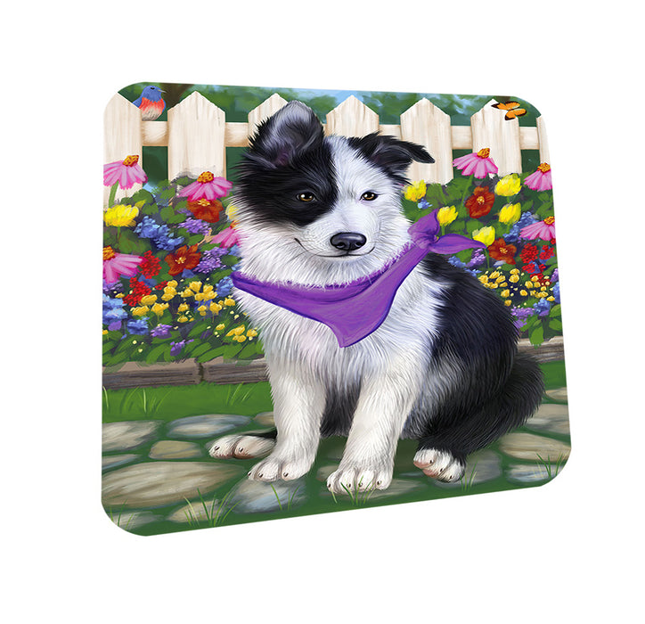 Spring Floral Border Collie Dog Coasters Set of 4 CST49762