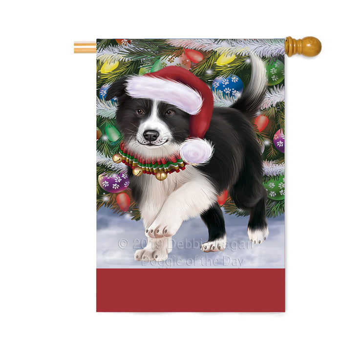 Personalized Trotting in the Snow Border Collie Dog Custom House Flag FLG-DOTD-A60736