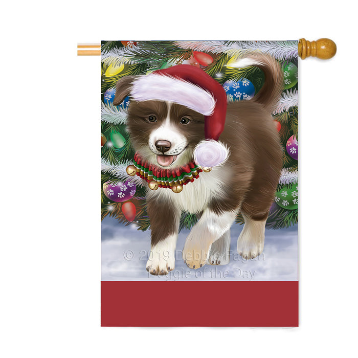 Personalized Trotting in the Snow Border Collie Dog Custom House Flag FLG-DOTD-A60737