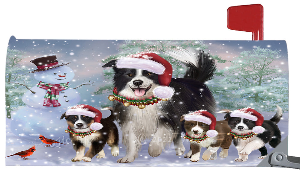 Christmas Running Family Border Collie Dogs Magnetic Mailbox Cover Both Sides Pet Theme Printed Decorative Letter Box Wrap Case Postbox Thick Magnetic Vinyl Material