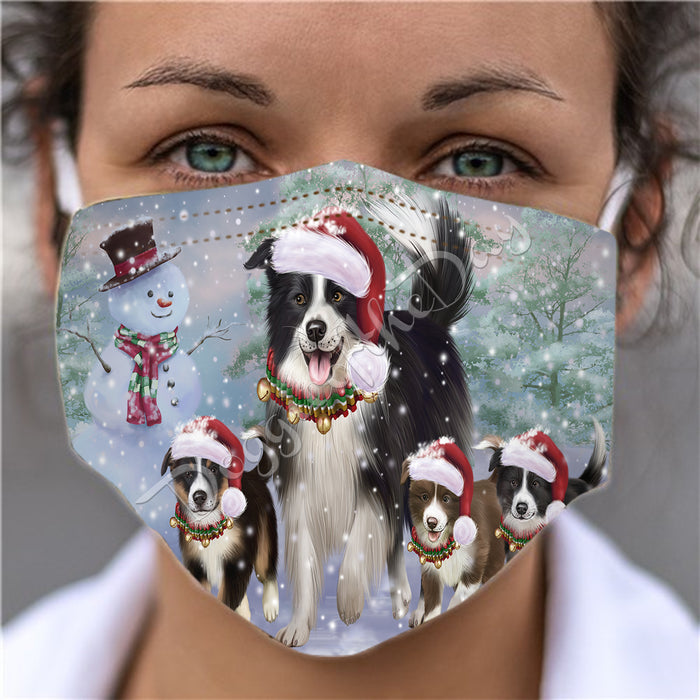 Christmas Running Fammily Border Collie Dogs Face Mask FM48701