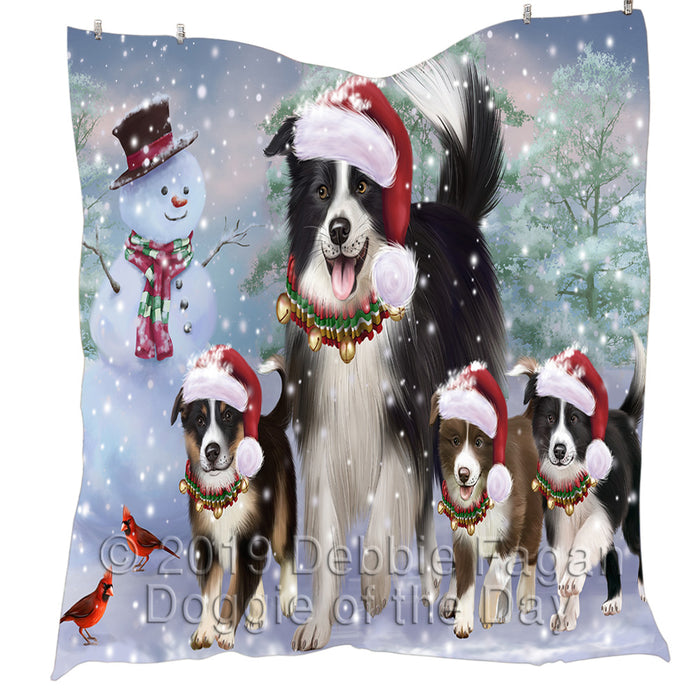 Christmas Running Fammily Border Collie Dogs Quilt