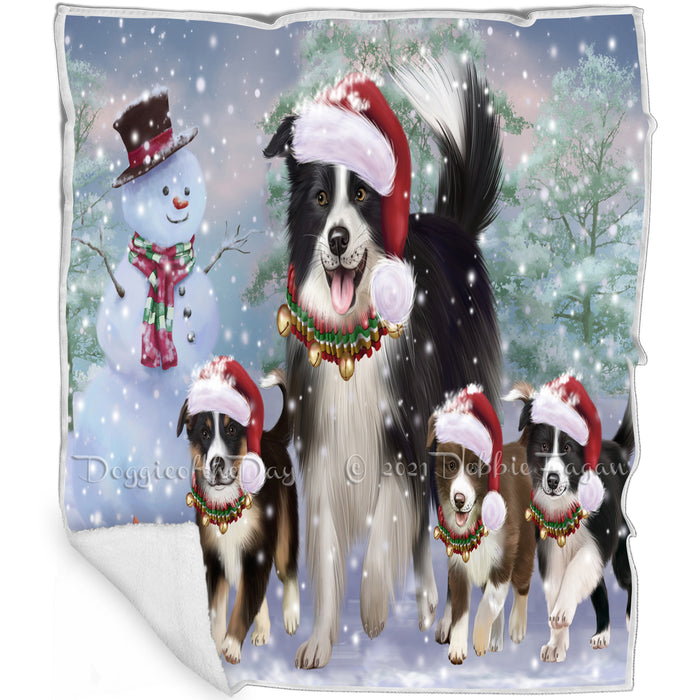 Christmas Running Family Border Collies Dog Blanket BLNKT118596