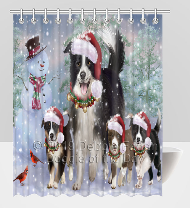 Christmas Running Fammily Border Collie Dogs Shower Curtain