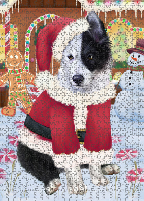 Christmas Gingerbread House Candyfest Border Collie Dog Puzzle with Photo Tin PUZL93008
