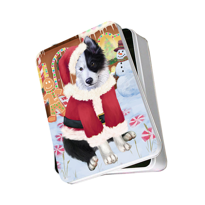Christmas Gingerbread House Candyfest Border Collie Dog Photo Storage Tin PITN56121