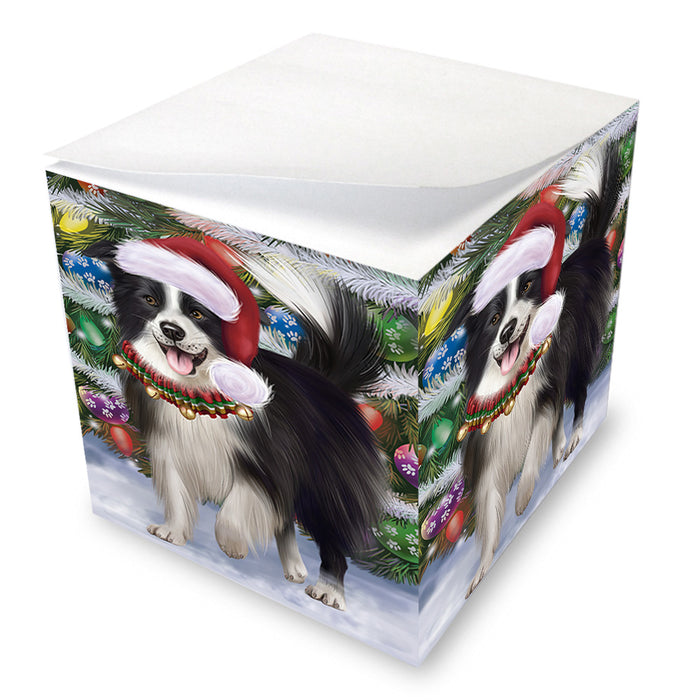 Trotting in the Snow Border Collie Dog Note Cube NOC53766