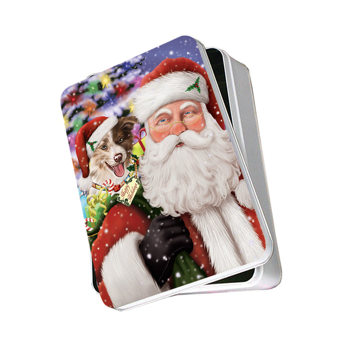 Santa Carrying Border Collie Dog and Christmas Presents Photo Storage Tin PITN53904
