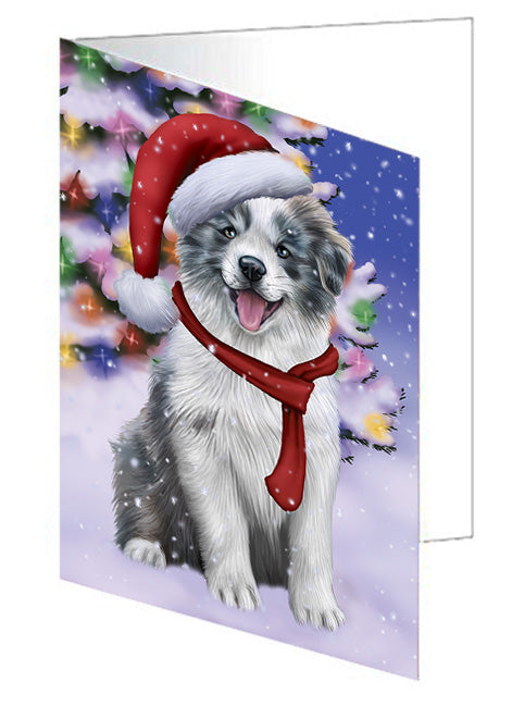Winterland Wonderland Border Collie Dog In Christmas Holiday Scenic Background  Handmade Artwork Assorted Pets Greeting Cards and Note Cards with Envelopes for All Occasions and Holiday Seasons GCD64118