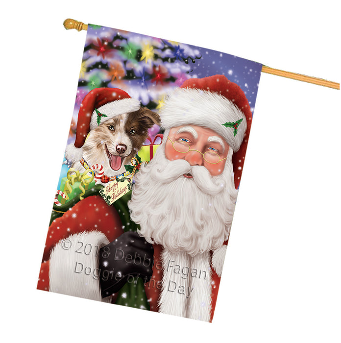 Santa Carrying Border Collie Dog and Christmas Presents House Flag FLG54159