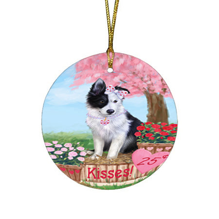 Rosie 25 Cent Kisses Border Collie Dog Round Flat Christmas Ornament RFPOR56297