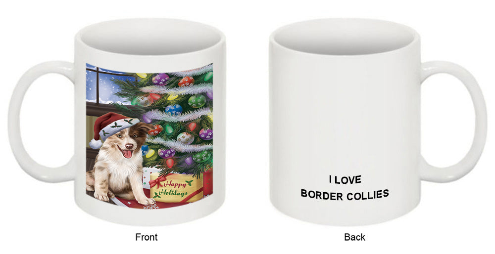 Christmas Happy Holidays Border Collie Dog with Tree and Presents Coffee Mug MUG49200