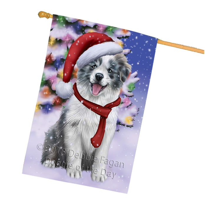 Winterland Wonderland Border Collie Dog In Christmas Holiday Scenic Background  House Flag FLG53561