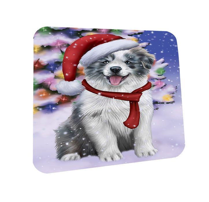 Winterland Wonderland Border Collie Dog In Christmas Holiday Scenic Background  Coasters Set of 4 CST53321