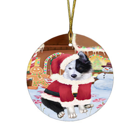 Christmas Gingerbread House Candyfest Border Collie Dog Round Flat Christmas Ornament RFPOR56558