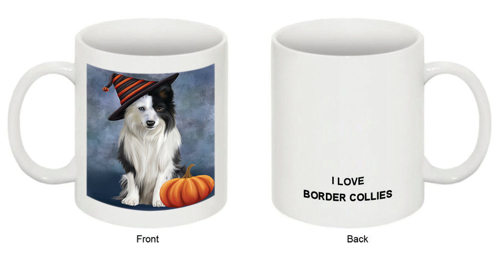 Happy Halloween Border Collie Dog Wearing Witch Hat with Pumpkin Coffee Mug MUG50154