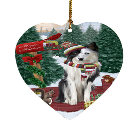Merry Christmas Woodland Sled Border Collie Dog Heart Christmas Ornament HPOR55216