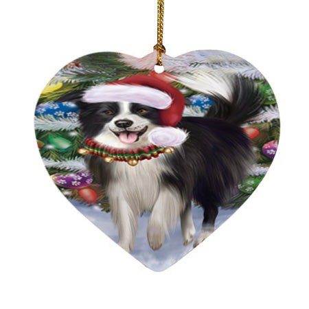 Trotting in the Snow Border Collie Dog Heart Christmas Ornament HPOR55776