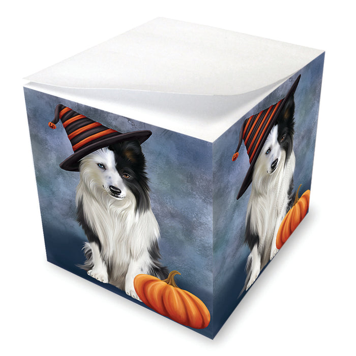Happy Halloween Border Collie Dog Wearing Witch Hat with Pumpkin Note Cube NOC56402