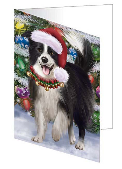 Trotting in the Snow Border Collie Dog Handmade Artwork Assorted Pets Greeting Cards and Note Cards with Envelopes for All Occasions and Holiday Seasons GCD70775
