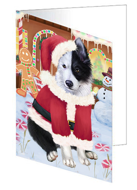 Christmas Gingerbread House Candyfest Border Collie Dog Handmade Artwork Assorted Pets Greeting Cards and Note Cards with Envelopes for All Occasions and Holiday Seasons GCD73121