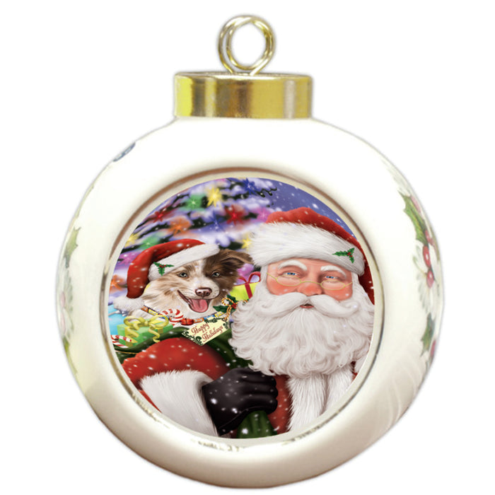 Santa Carrying Border Collie Dog and Christmas Presents Round Ball Christmas Ornament RBPOR53961