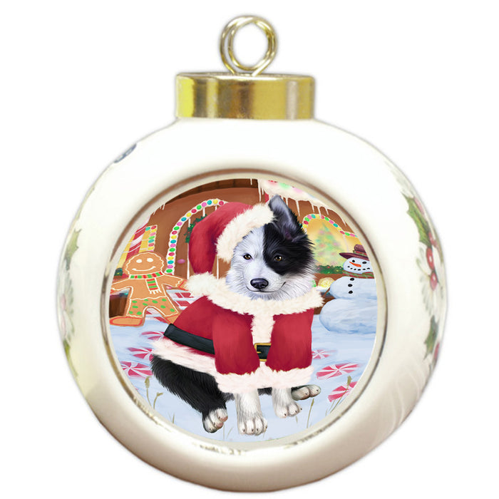Christmas Gingerbread House Candyfest Border Collie Dog Round Ball Christmas Ornament RBPOR56558