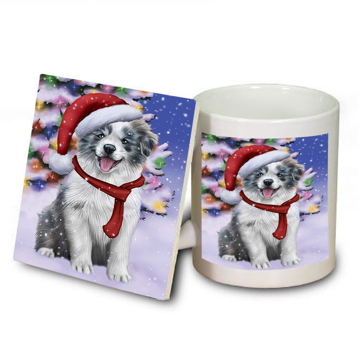 Winterland Wonderland Border Collie Dog In Christmas Holiday Scenic Background  Mug and Coaster Set MUC53355