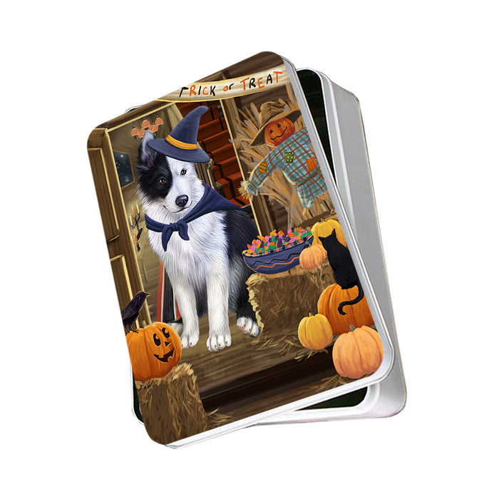 Enter at Own Risk Trick or Treat Halloween Border Collie Dog Photo Storage Tin PITN53029