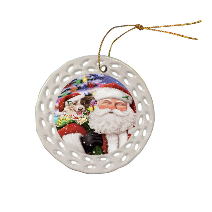 Santa Carrying Border Collie Dog and Christmas Presents Ceramic Doily Ornament DPOR53961