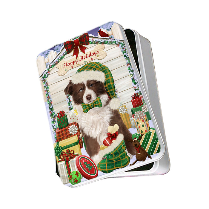Happy Holidays Christmas Border Collie Dog House with Presents Photo Storage Tin PITN51348