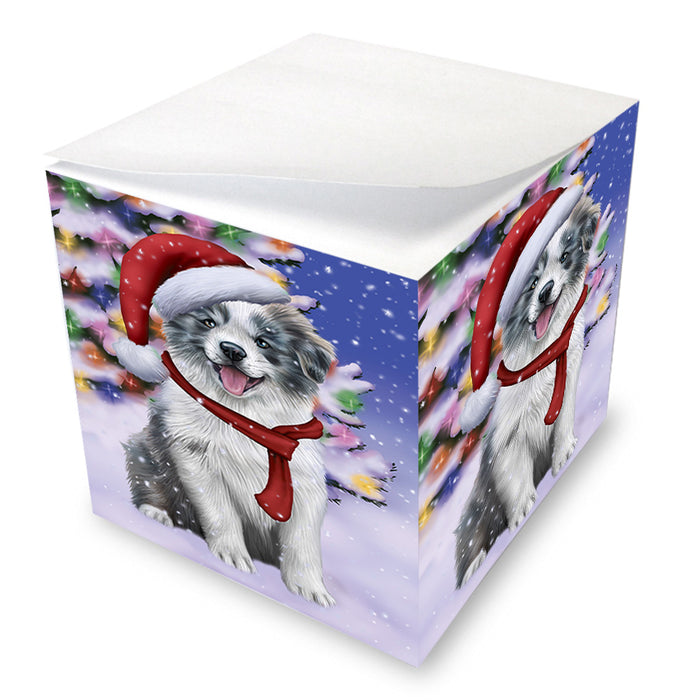 Winterland Wonderland Border Collie Dog In Christmas Holiday Scenic Background Note Cube NOC53363