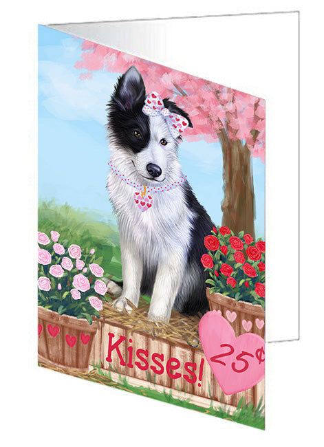 Rosie 25 Cent Kisses Border Collie Dog Handmade Artwork Assorted Pets Greeting Cards and Note Cards with Envelopes for All Occasions and Holiday Seasons GCD72338