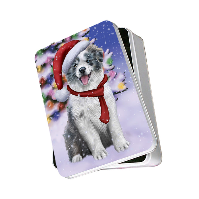 Winterland Wonderland Border Collie Dog In Christmas Holiday Scenic Background Photo Storage Tin PITN53363