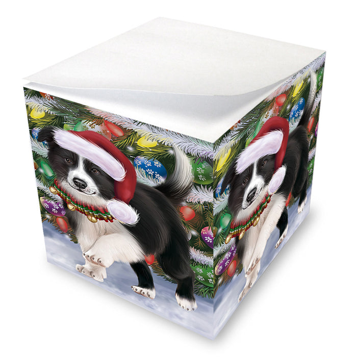 Trotting in the Snow Border Collie Dog Note Cube NOC53767