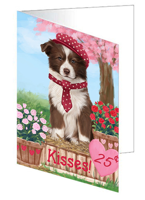 Rosie 25 Cent Kisses Border Collie Dog Handmade Artwork Assorted Pets Greeting Cards and Note Cards with Envelopes for All Occasions and Holiday Seasons GCD72341