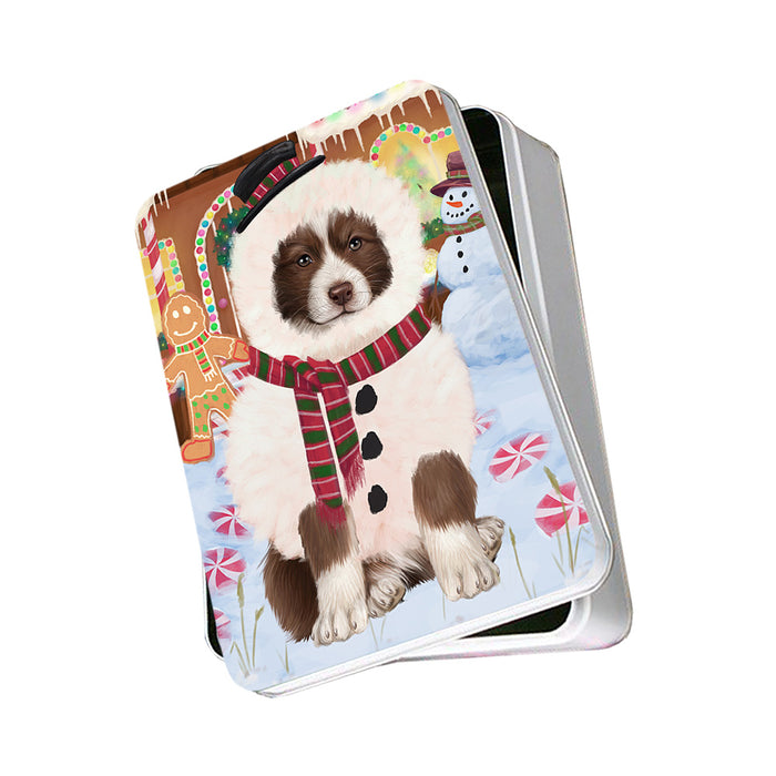 Christmas Gingerbread House Candyfest Border Collie Dog Photo Storage Tin PITN56122