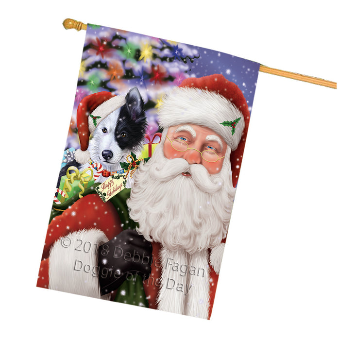 Santa Carrying Border Collie Dog and Christmas Presents House Flag FLG54160