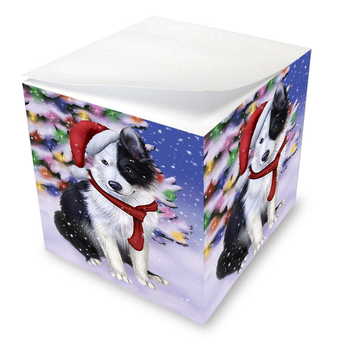 Winterland Wonderland Border Collie Dog In Christmas Holiday Scenic Background Note Cube NOC53364