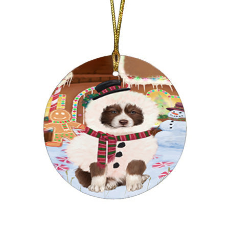 Christmas Gingerbread House Candyfest Border Collie Dog Round Flat Christmas Ornament RFPOR56559