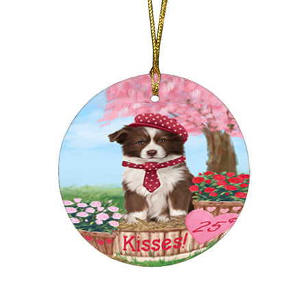 Rosie 25 Cent Kisses Border Collie Dog Round Flat Christmas Ornament RFPOR56298