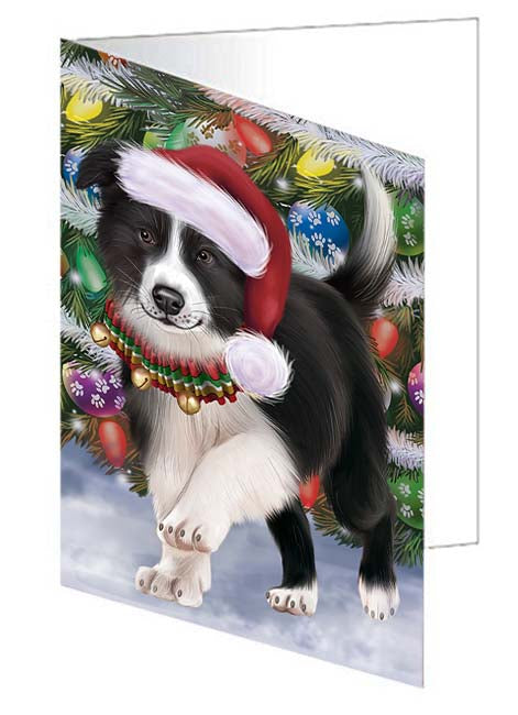 Trotting in the Snow Border Collie Dog Handmade Artwork Assorted Pets Greeting Cards and Note Cards with Envelopes for All Occasions and Holiday Seasons GCD70778