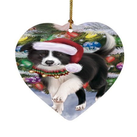 Trotting in the Snow Border Collie Dog Heart Christmas Ornament HPOR55777