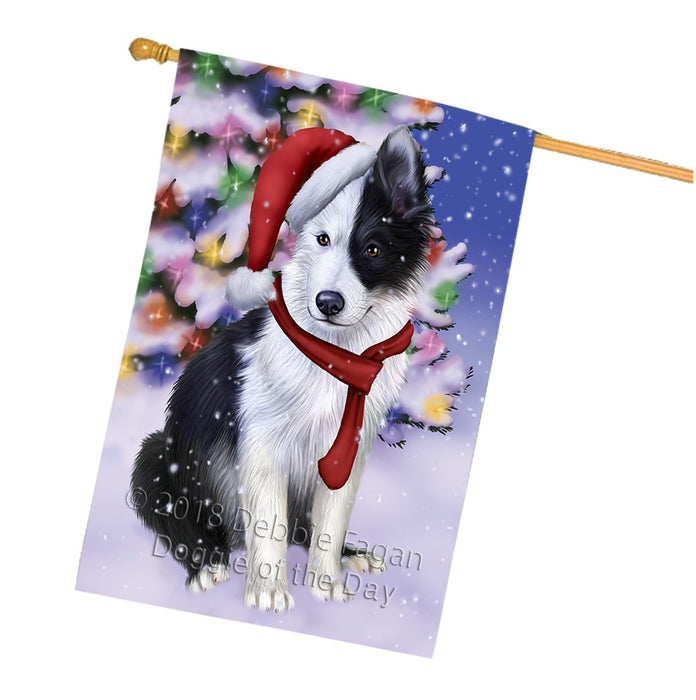 Winterland Wonderland Border Collie Dog In Christmas Holiday Scenic Background  House Flag FLG53562