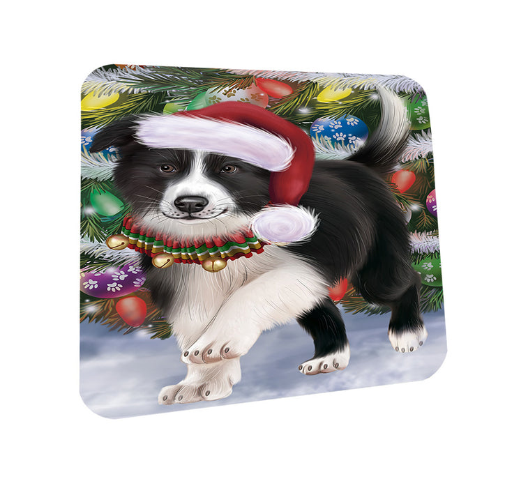 Trotting in the Snow Border Collie Dog Coasters Set of 4 CST55379