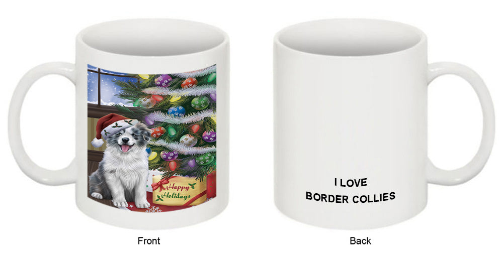 Christmas Happy Holidays Border Collie Dog with Tree and Presents Coffee Mug MUG49201