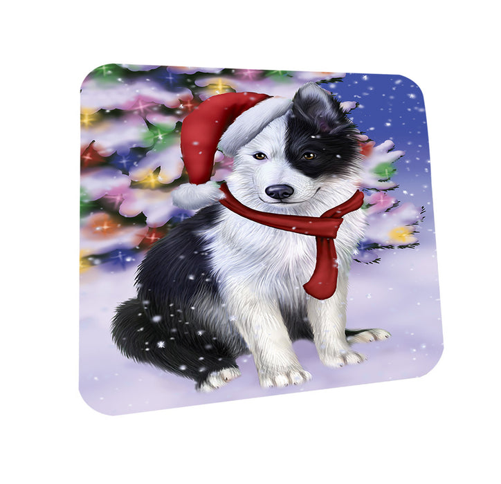 Winterland Wonderland Border Collie Dog In Christmas Holiday Scenic Background  Coasters Set of 4 CST53322