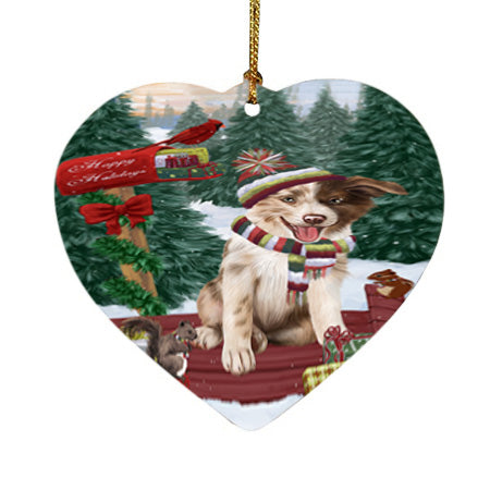 Merry Christmas Woodland Sled Border Collie Dog Heart Christmas Ornament HPOR55217